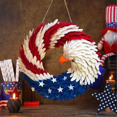 Patriotic Wooden Wreath — 4th of July Wall Decoration